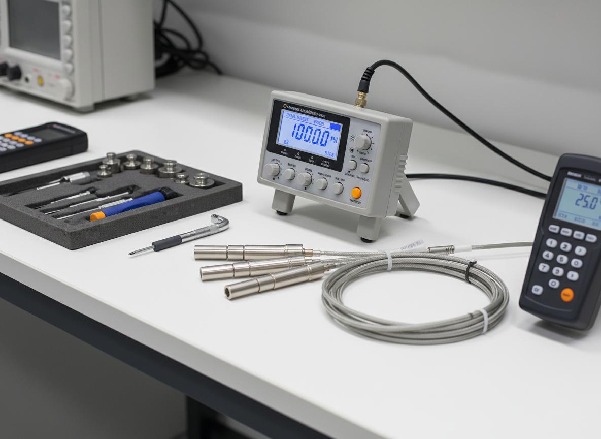 Precision calibration equipment with digital displays and temperature sensors